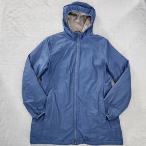 L.L. BEAN Women's Blue‎ Hooded Full Zip Long Jacket Fleece Lined Size Large Cozy